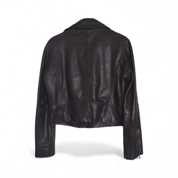 J Crew Collection Black Washed Lamb Leather Moto Biker Jacket Size M - Picture 5 of 11